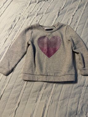 The Children's Place Gray Crewneck Sweatshirt with Glitter Pink Heart